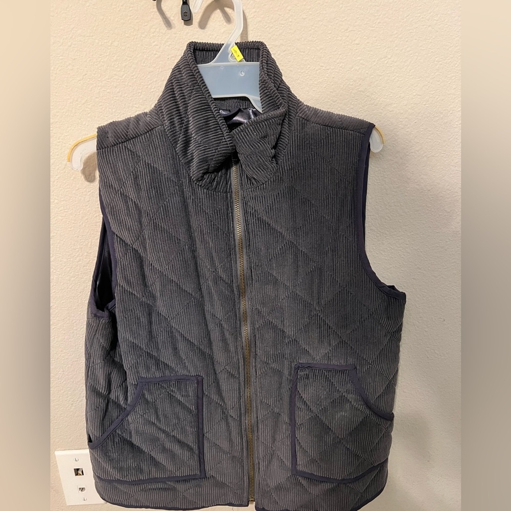 Gray Quilted Vest with Pockets